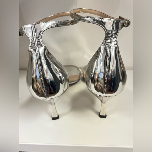 21. PRADA Silver Brushed Metallic Calf-skin Open Toe Heels 38 - Picture 15 of 15
